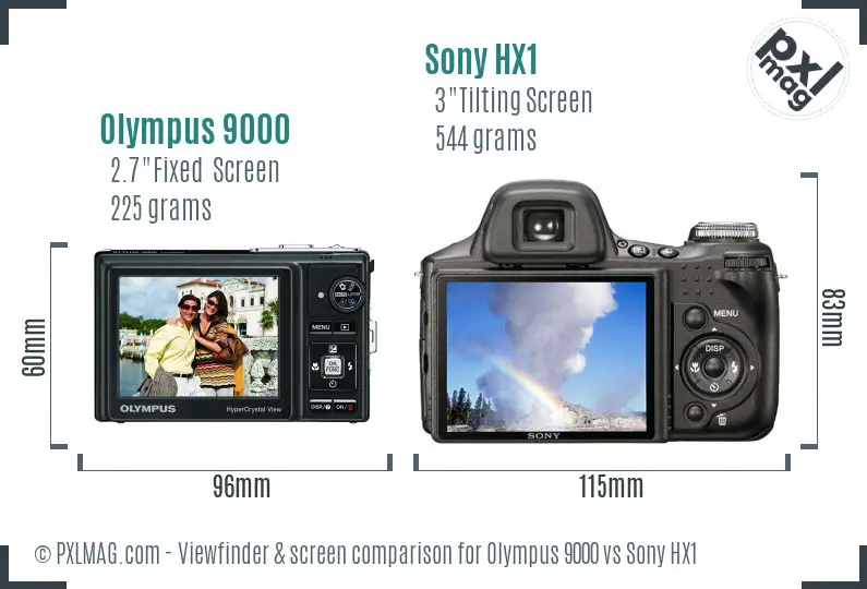 Olympus 9000 vs Sony HX1 Screen and Viewfinder comparison