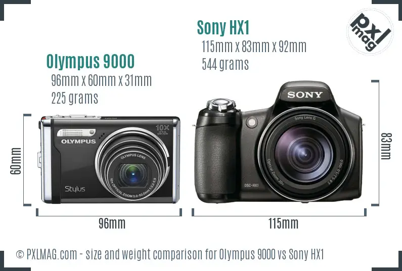 Olympus 9000 vs Sony HX1 size comparison