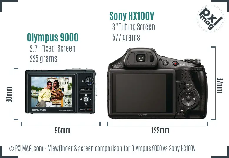 Olympus 9000 vs Sony HX100V Screen and Viewfinder comparison
