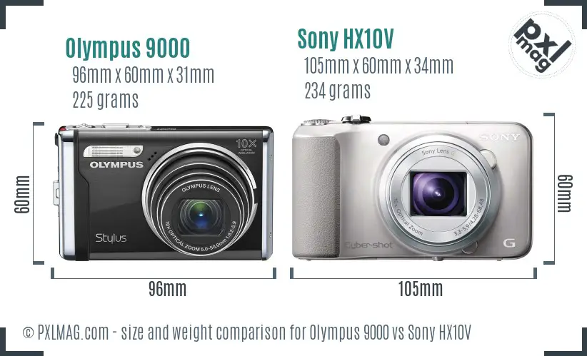 Olympus 9000 vs Sony HX10V size comparison