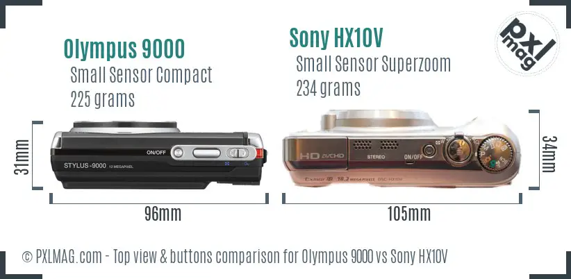 Olympus 9000 vs Sony HX10V top view buttons comparison