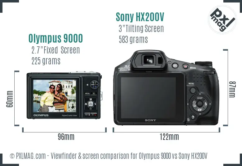 Olympus 9000 vs Sony HX200V Screen and Viewfinder comparison