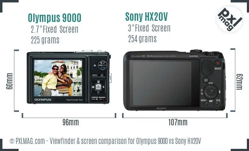Olympus 9000 vs Sony HX20V Screen and Viewfinder comparison