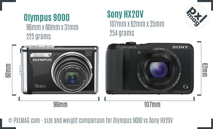 Olympus 9000 vs Sony HX20V size comparison