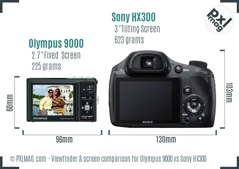 Olympus 9000 vs Sony HX300 Screen and Viewfinder comparison