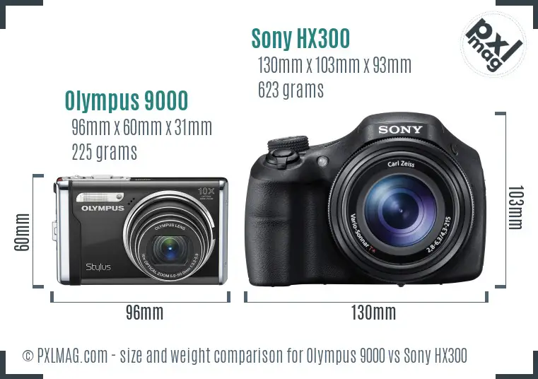 Olympus 9000 vs Sony HX300 size comparison