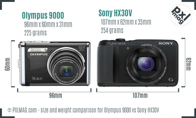 Olympus 9000 vs Sony HX30V size comparison