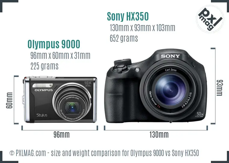 Olympus 9000 vs Sony HX350 size comparison