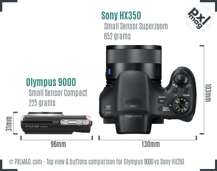 Olympus 9000 vs Sony HX350 top view buttons comparison