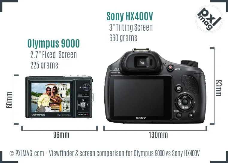 Olympus 9000 vs Sony HX400V Screen and Viewfinder comparison