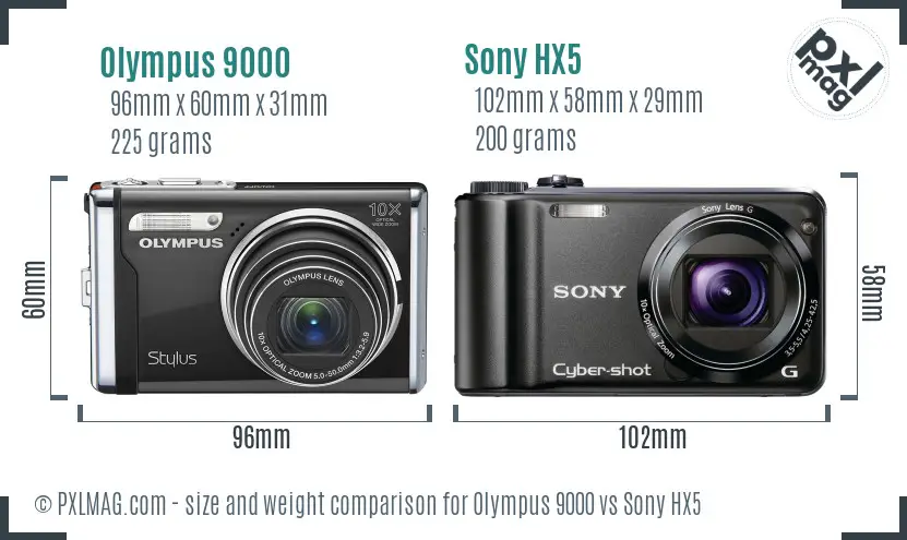 Olympus 9000 vs Sony HX5 size comparison