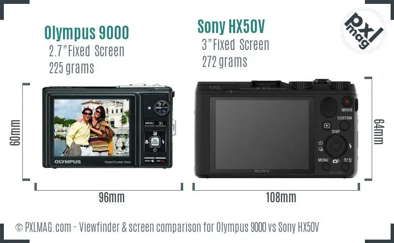 Olympus 9000 vs Sony HX50V Screen and Viewfinder comparison