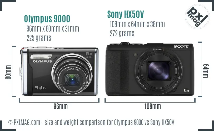 Olympus 9000 vs Sony HX50V size comparison