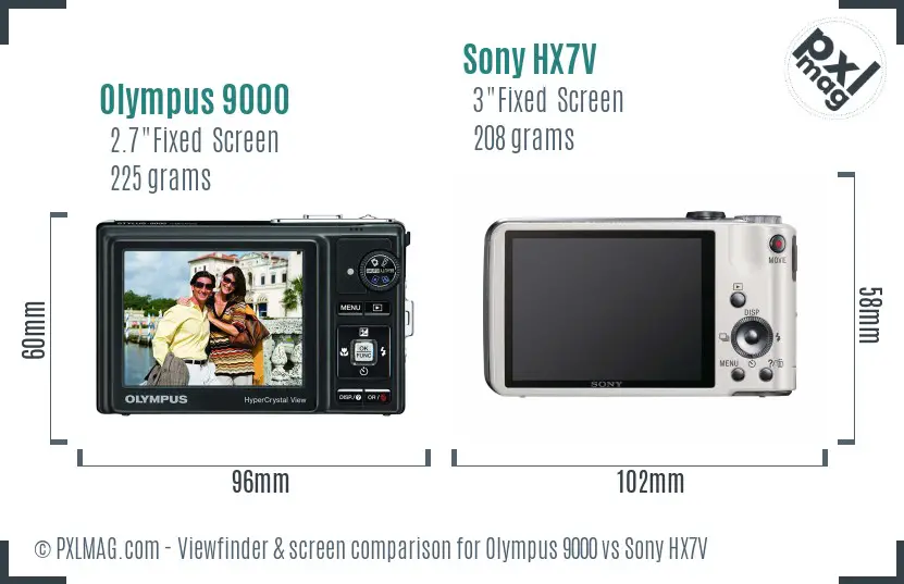 Olympus 9000 vs Sony HX7V Screen and Viewfinder comparison