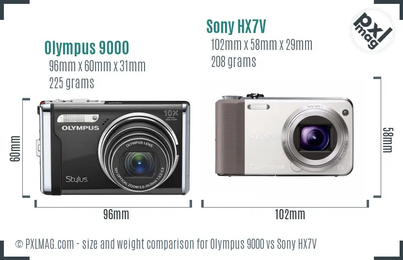 Olympus 9000 vs Sony HX7V size comparison