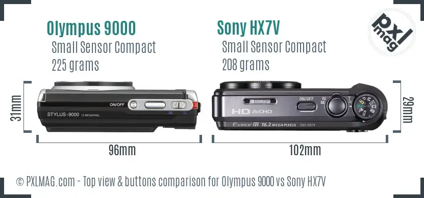 Olympus 9000 vs Sony HX7V top view buttons comparison