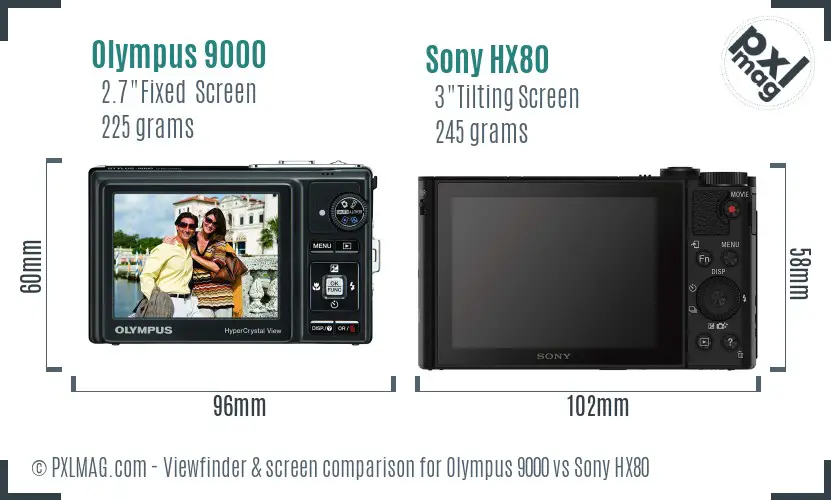 Olympus 9000 vs Sony HX80 Screen and Viewfinder comparison