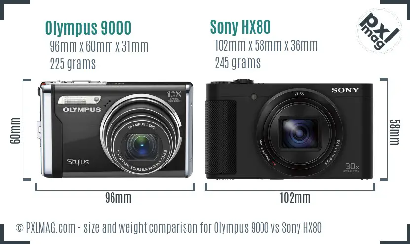 Olympus 9000 vs Sony HX80 size comparison