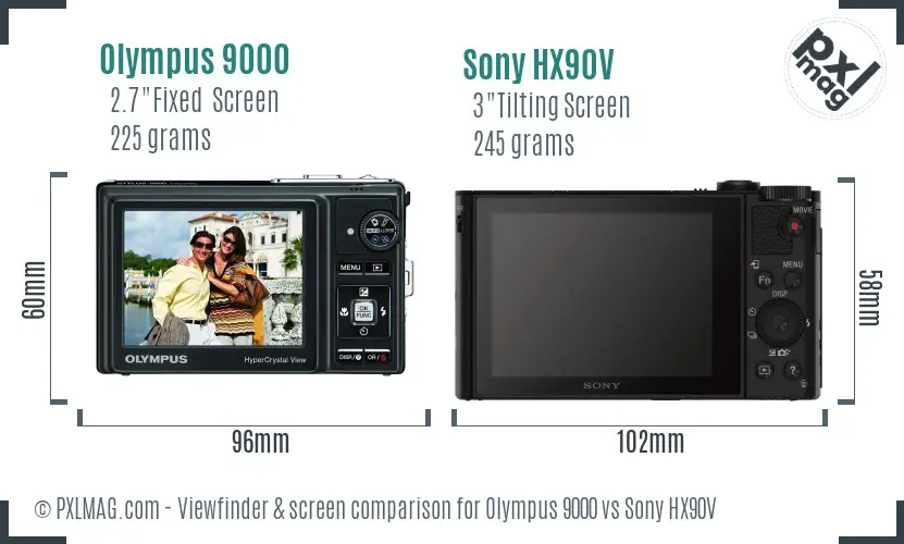 Olympus 9000 vs Sony HX90V Screen and Viewfinder comparison