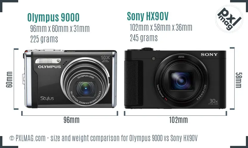 Olympus 9000 vs Sony HX90V size comparison