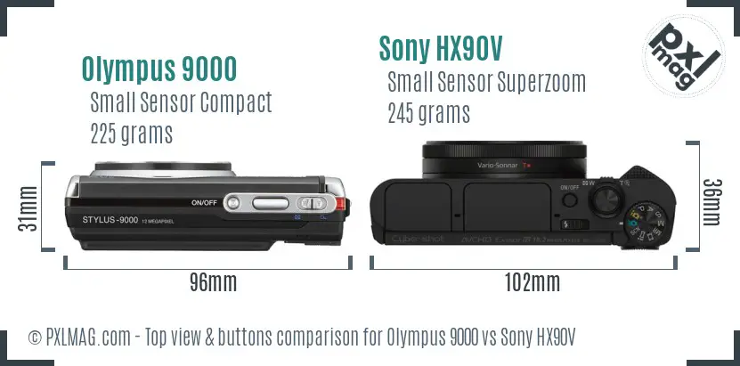 Olympus 9000 vs Sony HX90V top view buttons comparison