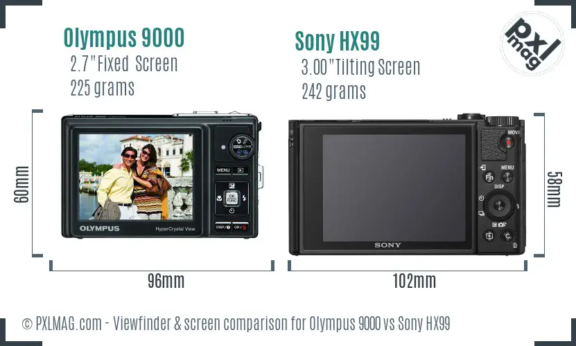 Olympus 9000 vs Sony HX99 Screen and Viewfinder comparison