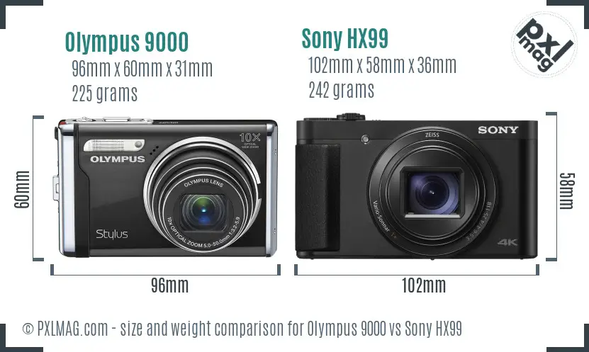 Olympus 9000 vs Sony HX99 size comparison