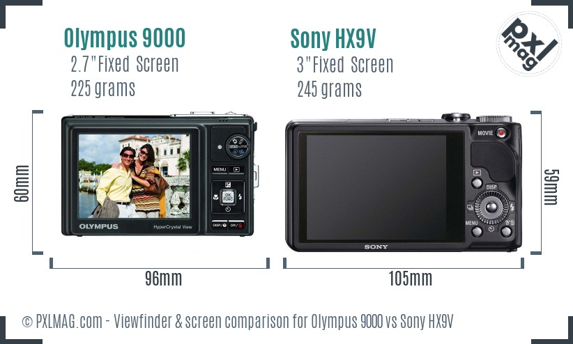 Olympus 9000 vs Sony HX9V Screen and Viewfinder comparison