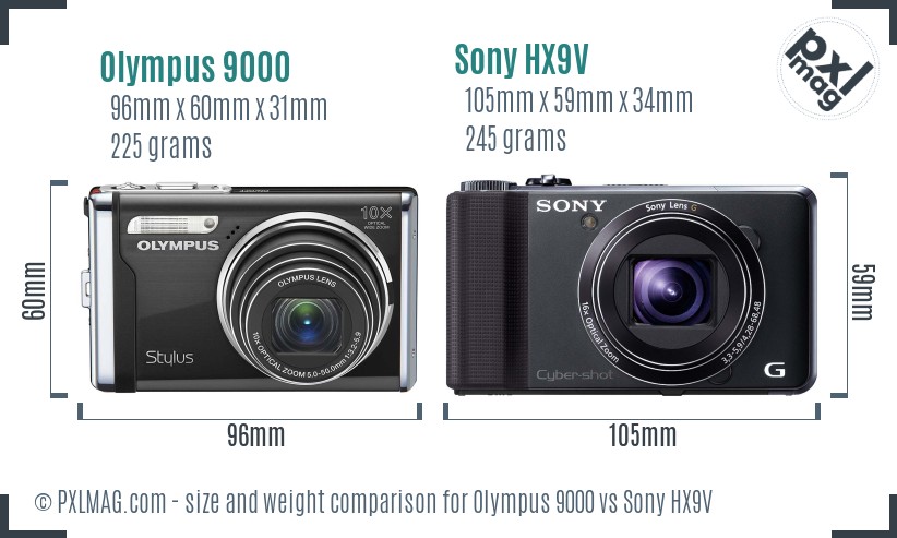 Olympus 9000 vs Sony HX9V size comparison