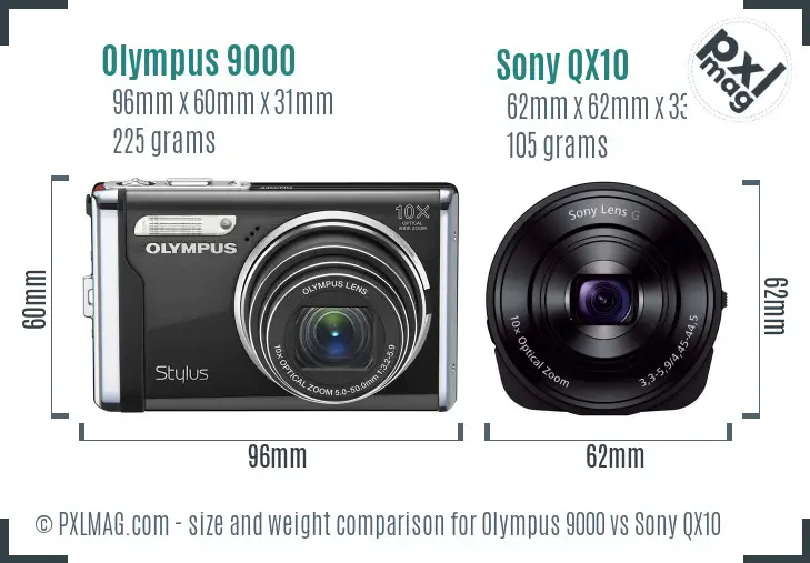 Olympus 9000 vs Sony QX10 size comparison Olympus 9000 vs Sony QX10 size comparison