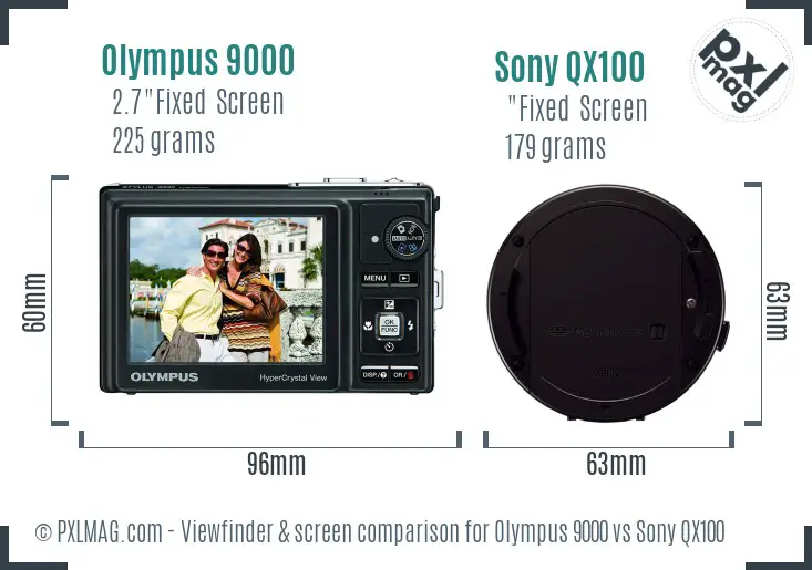 Olympus 9000 vs Sony QX100 Screen and Viewfinder comparison