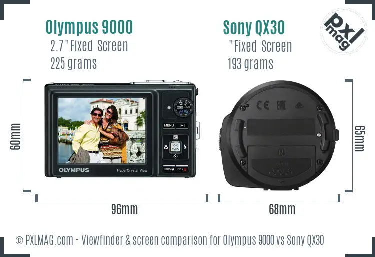 Olympus 9000 vs Sony QX30 Screen and Viewfinder comparison
