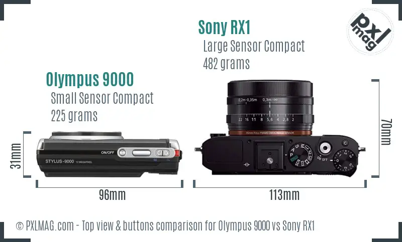 Olympus 9000 vs Sony RX1 top view buttons comparison