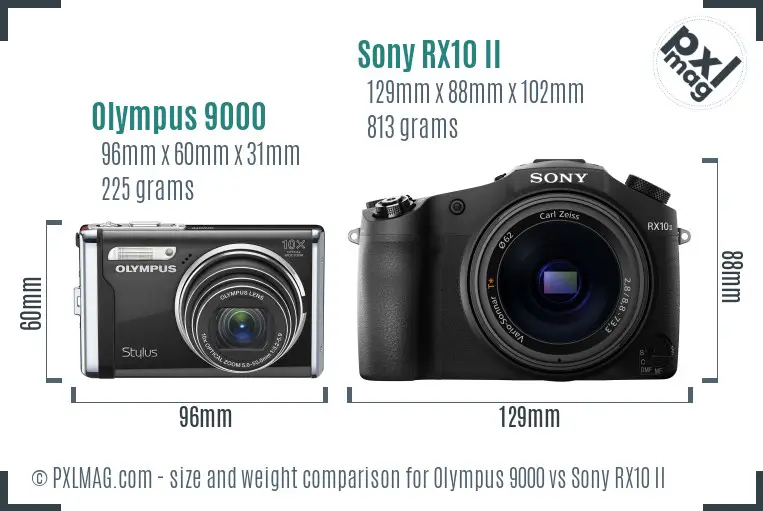 Olympus 9000 vs Sony RX10 II size comparison