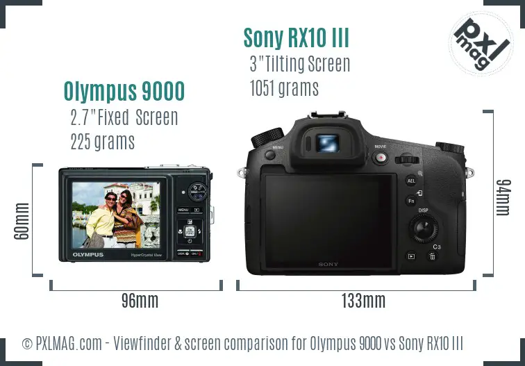 Olympus 9000 vs Sony RX10 III Screen and Viewfinder comparison