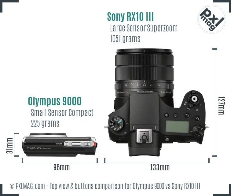 Olympus 9000 vs Sony RX10 III top view buttons comparison