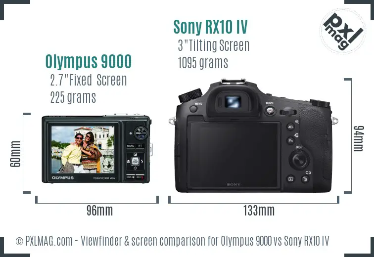 Olympus 9000 vs Sony RX10 IV Screen and Viewfinder comparison