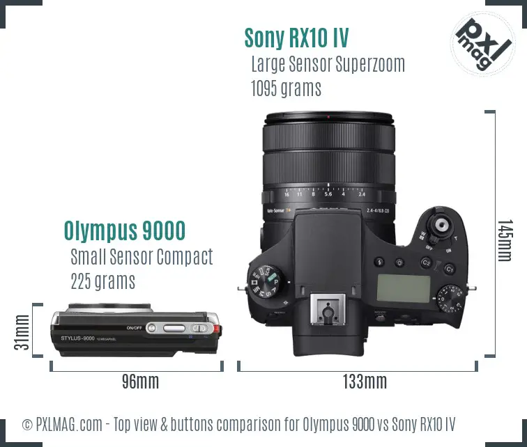 Olympus 9000 vs Sony RX10 IV top view buttons comparison
