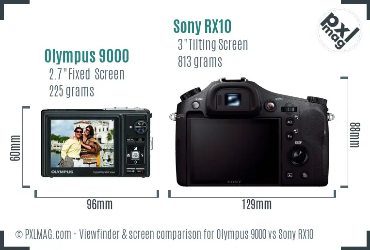 Olympus 9000 vs Sony RX10 Screen and Viewfinder comparison