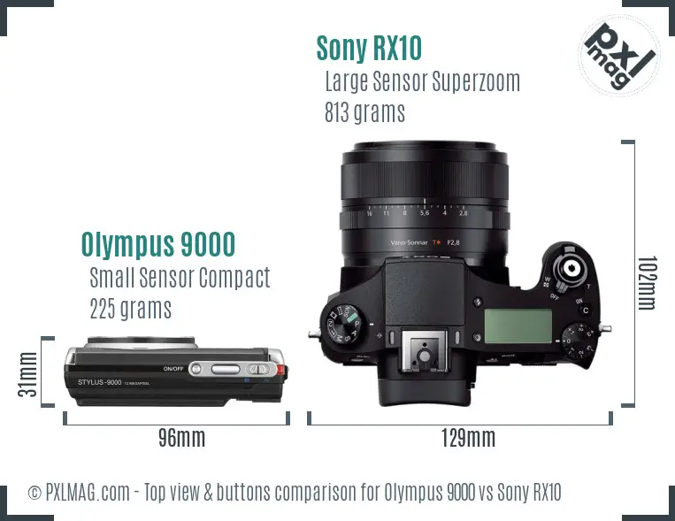 Olympus 9000 vs Sony RX10 top view buttons comparison