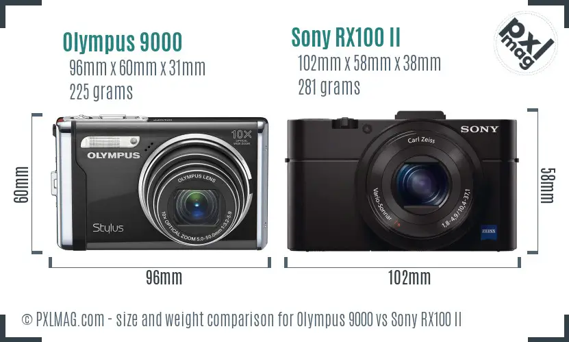 Olympus 9000 vs Sony RX100 II size comparison