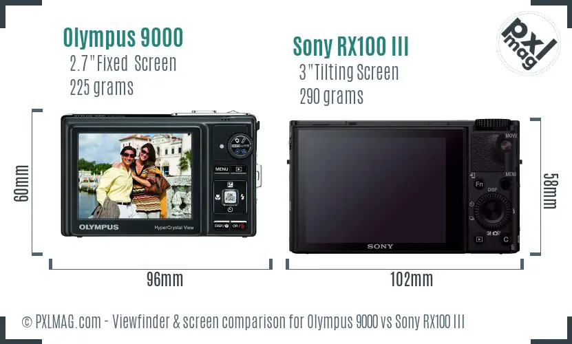 Olympus 9000 vs Sony RX100 III Screen and Viewfinder comparison