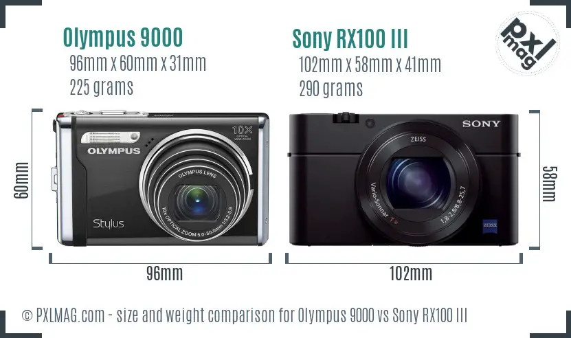Olympus 9000 vs Sony RX100 III size comparison