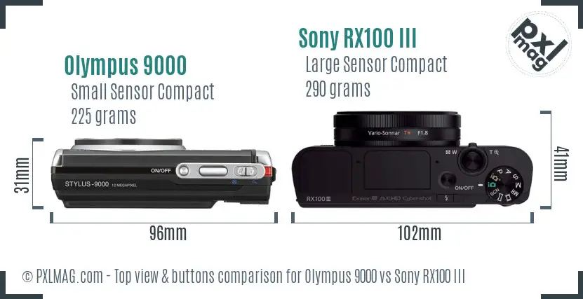Olympus 9000 vs Sony RX100 III top view buttons comparison