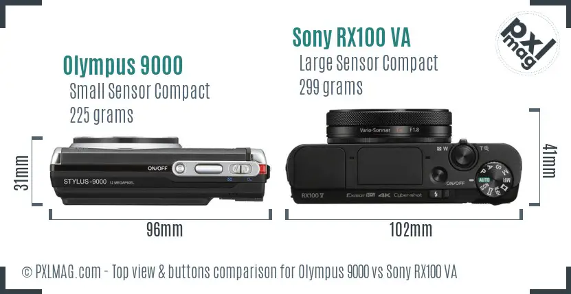 Olympus 9000 vs Sony RX100 VA top view buttons comparison