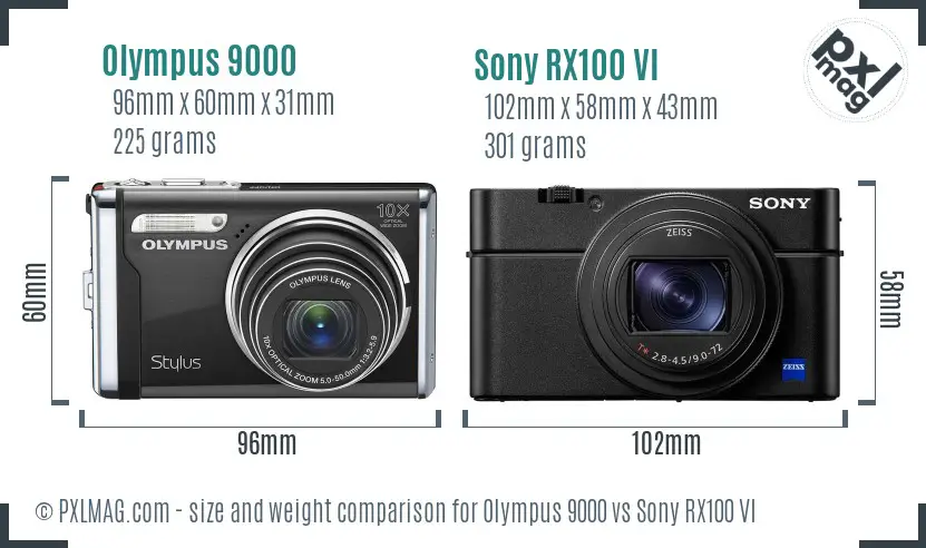 Olympus 9000 vs Sony RX100 VI size comparison Olympus 9000 vs Sony RX100 VI size comparison