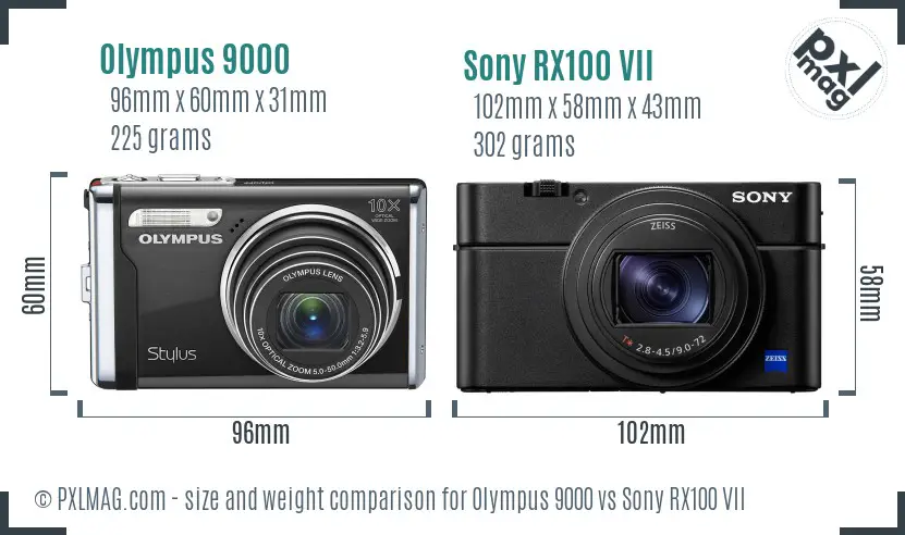 Olympus 9000 vs Sony RX100 VII size comparison Olympus 9000 vs Sony RX100 VII size comparison