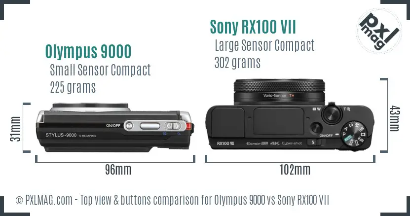 Olympus 9000 vs Sony RX100 VII top view buttons comparison Olympus 9000 vs Sony RX100 VII top view buttons comparison