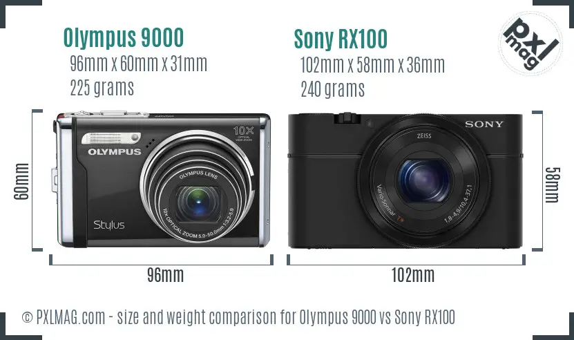 Olympus 9000 vs Sony RX100 size comparison
