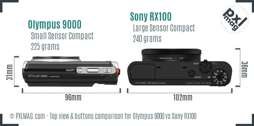 Olympus 9000 vs Sony RX100 top view buttons comparison